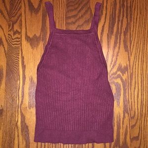 Burgundy ribbed high neck crop top- Pac Sun